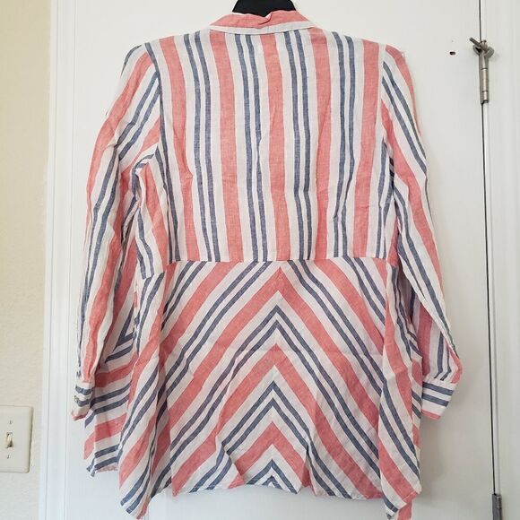Artisan NY striped linen half button up blouse M - Picture 4 of 4